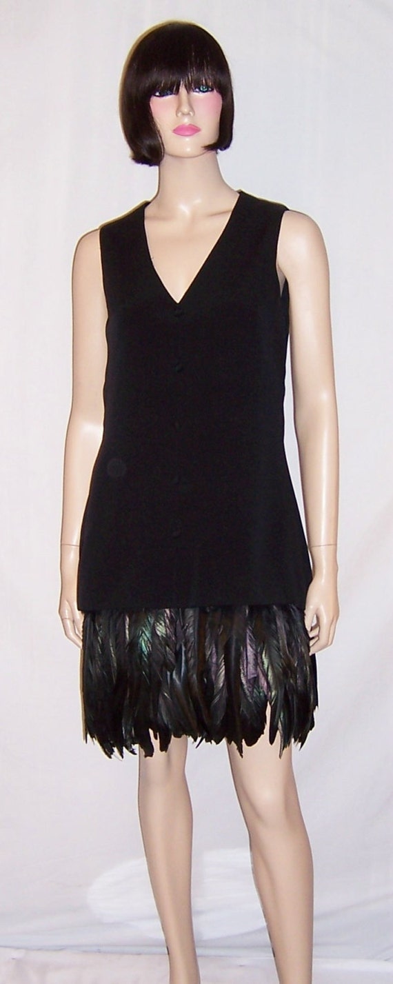 Stunning 1960's Little Black Dress with Coque Fea… - image 1