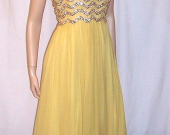 Elinor Simmons for Malcolm Starr-Yellow Beaded Chiffon Gown