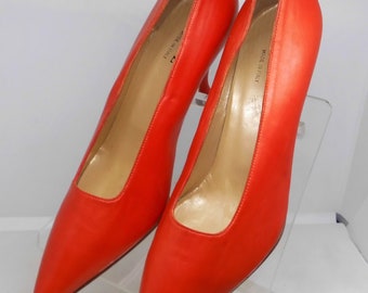 Bright Orange Leather Women's Pumps by 