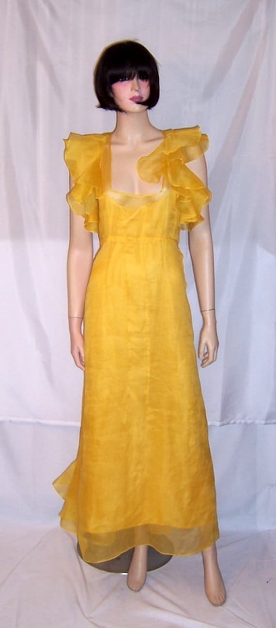 1930's Canary Yellow Organza Gown with Ruffles - image 1