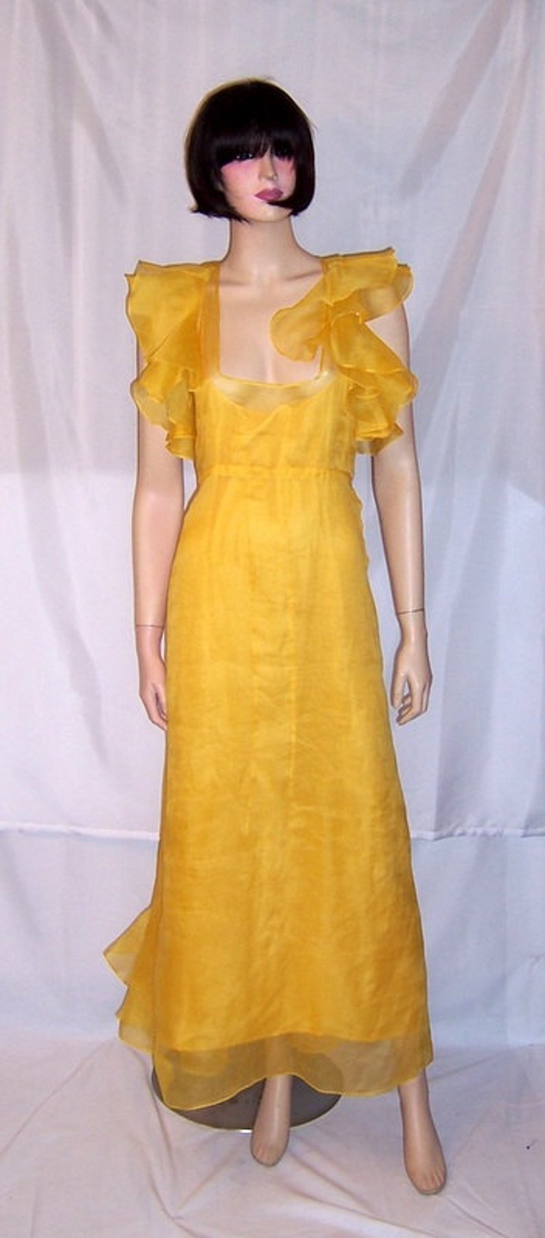 1930's Canary Yellow Organza Gown with Ruffles image 1