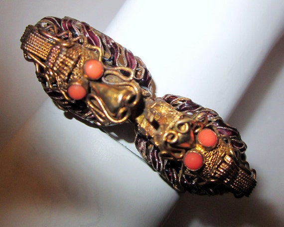 Chinese Double-Headed Dragon Bracelet with Enamel… - image 1