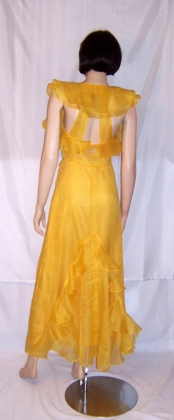 1930's Canary Yellow Organza Gown with Ruffles - image 3