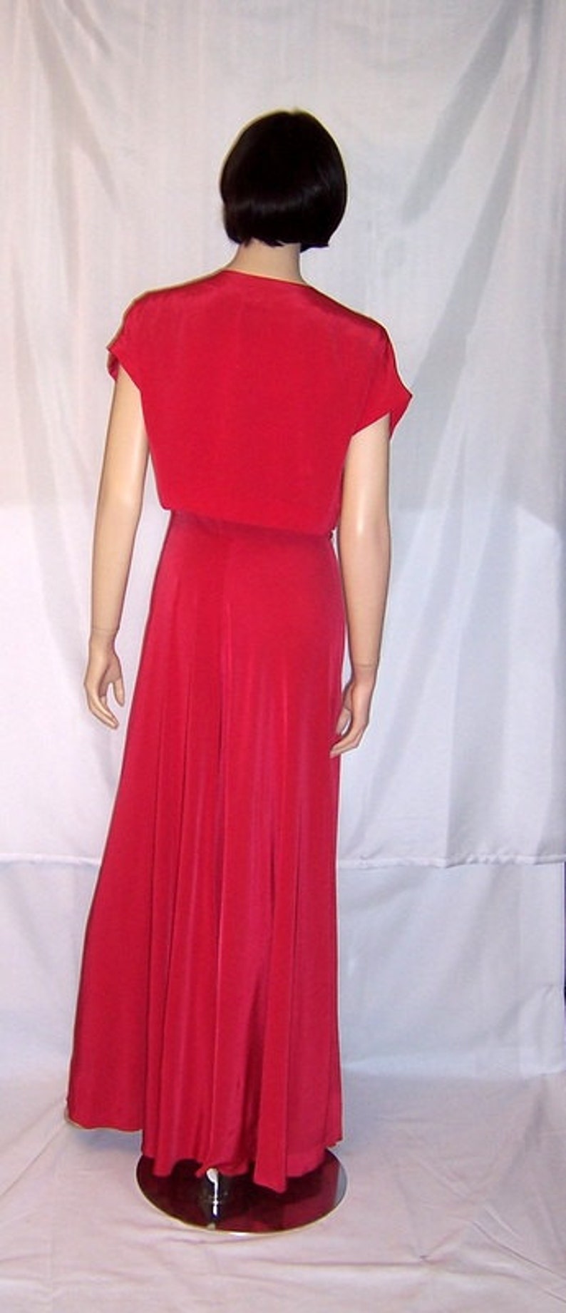 Early 1940's Cerise Red Sleeveless Gown with Embellished Bolero Jacket image 2