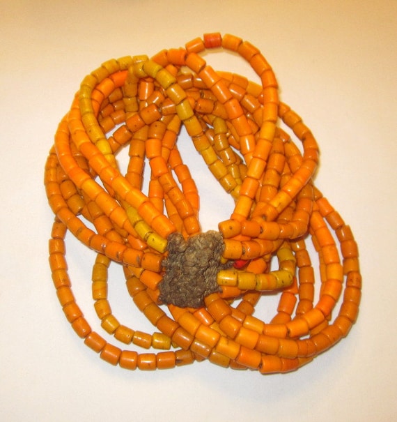 Authentic Large Orange Tile Beaded Necklace from … - image 2