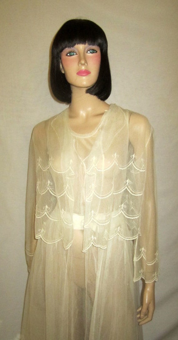 White Edwardian Tea Gown on Netting with Embroide… - image 6