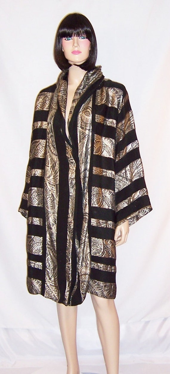 1920's French Silver Lame & Black Silk Art Deco Ev