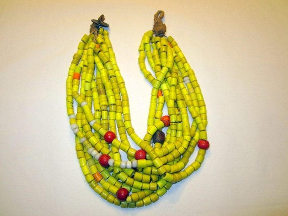 Authentic Large Yellow Tile Beaded Necklace From … - image 2