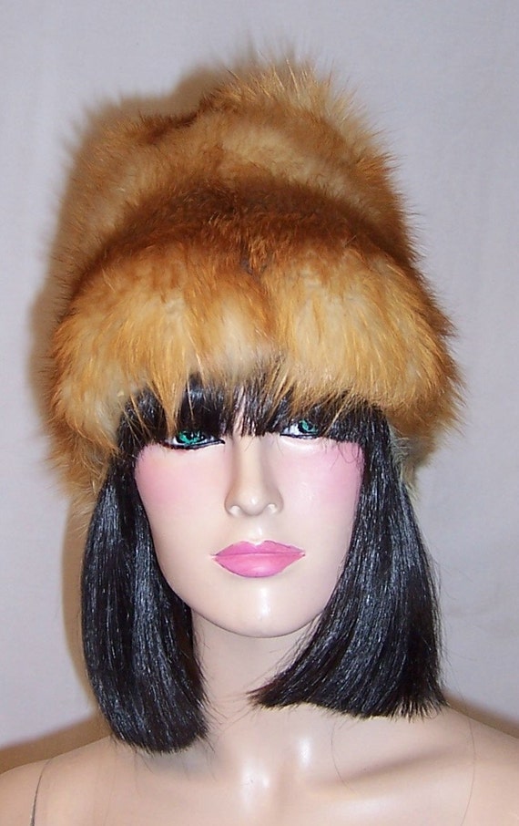 1960's Vintage, Red, White and Gray Fox Fur Hat