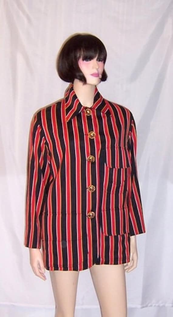 1980's Red, Black, and Yellow Striped "Moschino C… - image 1