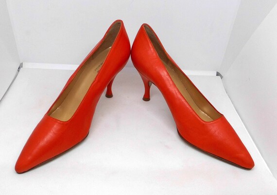 Bright Orange Leather Women's Pumps by 
