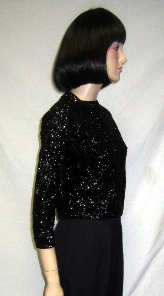 1950's Black Sequined Evening Sweater/Cardigan - image 2