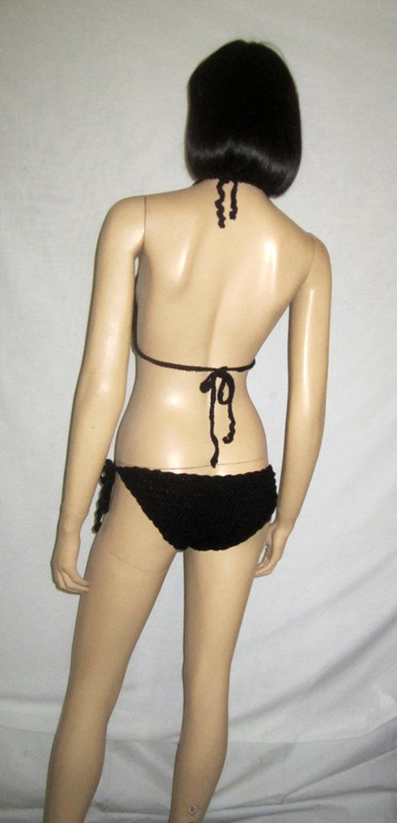 1960's Original Black Hand-Crocheted Bikini - image 4