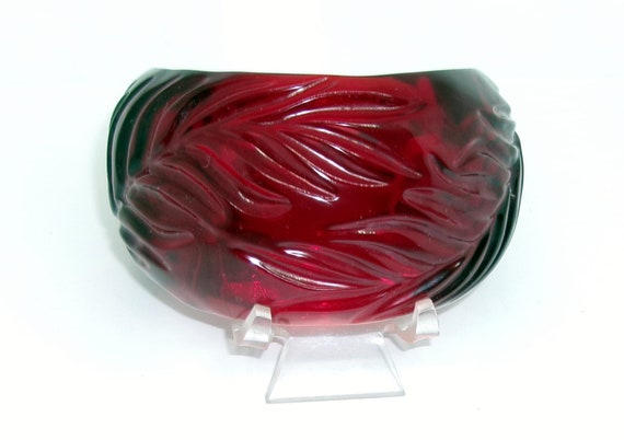 Impressive and Large Deep Raspberry Carved Lucite… - image 3