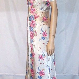 1930's White Satin Negligee with Printed Floral designs image 3