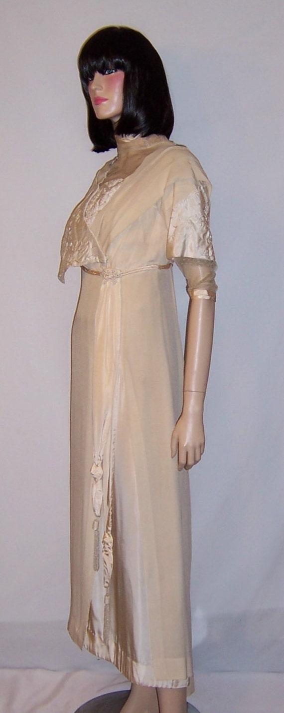 White Silk Edwardian Gown with Napoleonic Revival 