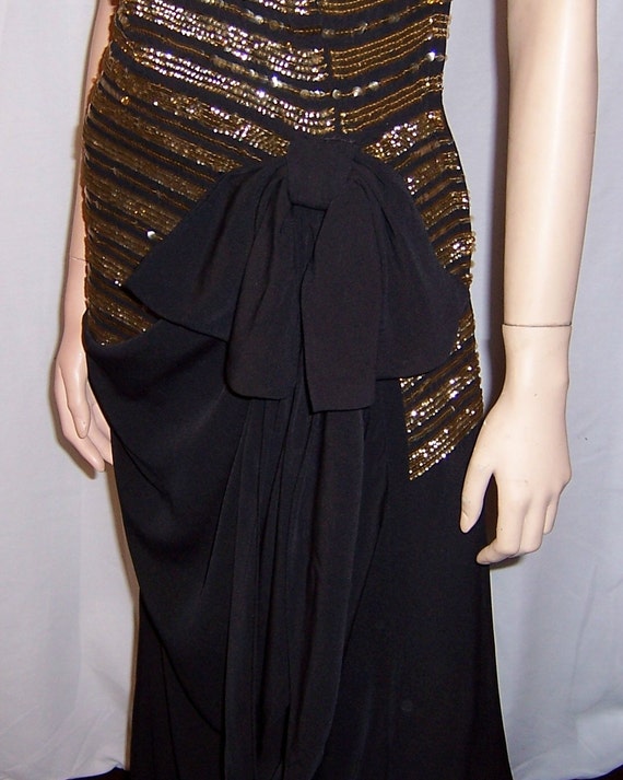 1940's Black Crepe and Gold Sequined Gown - image 5
