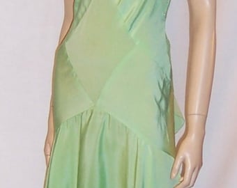 1930's Bias-Cut, Pastel Green Silk Crepe Sleeveless Gown