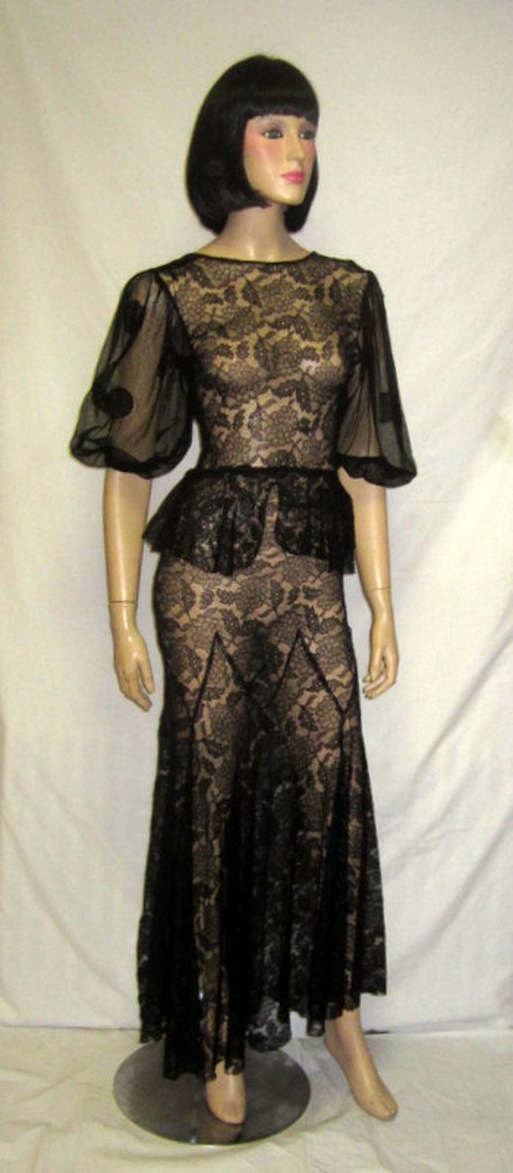 Sensual 1930's Black Lace Evening Gown