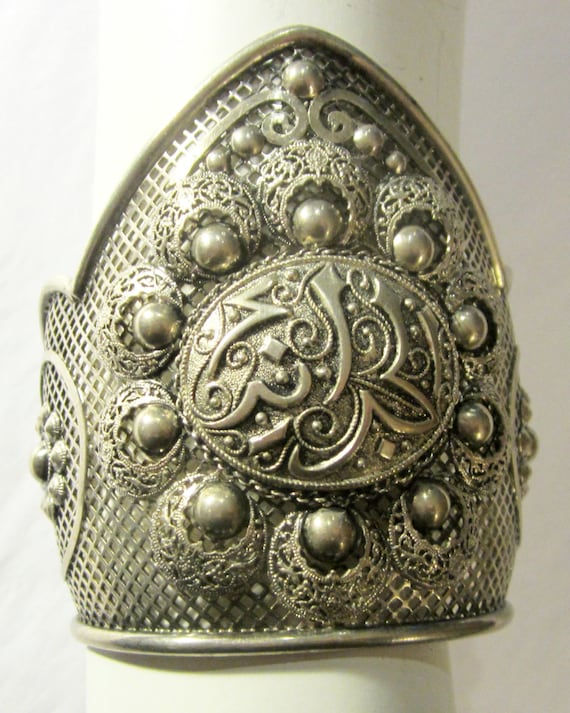 Ethnic Silver Cuff Bracelet with Hallmarks