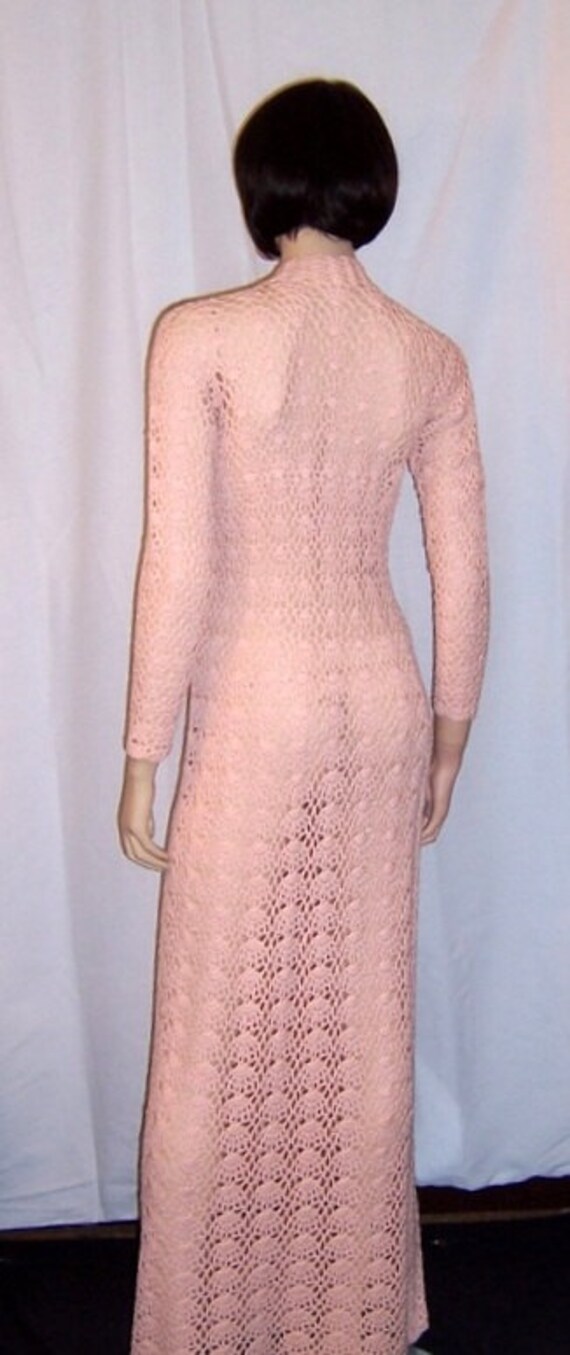 1960's Original Crocheted Pale Pink, Floor Length… - image 3