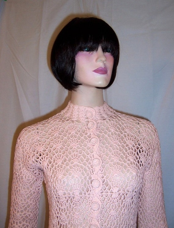 1960's Original Crocheted Pale Pink, Floor Length… - image 5