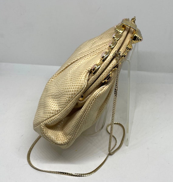 Judith Leiber  Cream Colored Karung Handbag with … - image 4