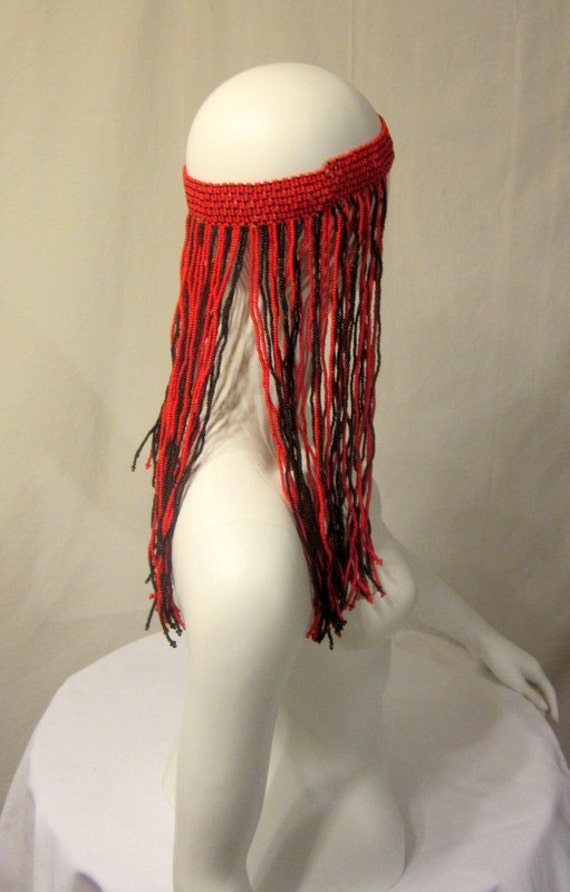 1960's-1970's Vintage, Red and Black Glass Beaded… - image 5