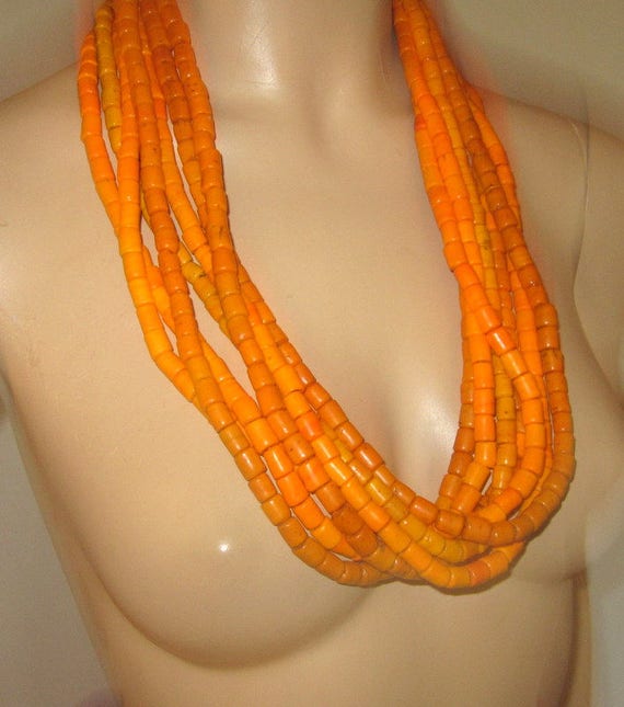 Authentic Large Orange Tile Beaded Necklace from … - image 5