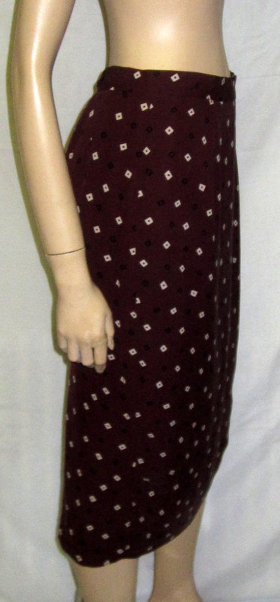 1980's DKNY Brown Silk Printed  Straight Skirt - image 2