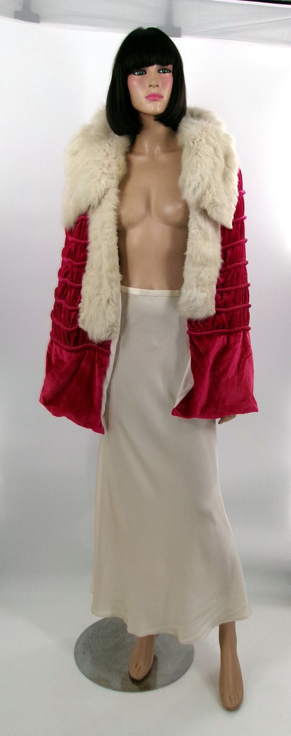 Deep Red Raspberry Silk Velvet, Art Deco Cape with