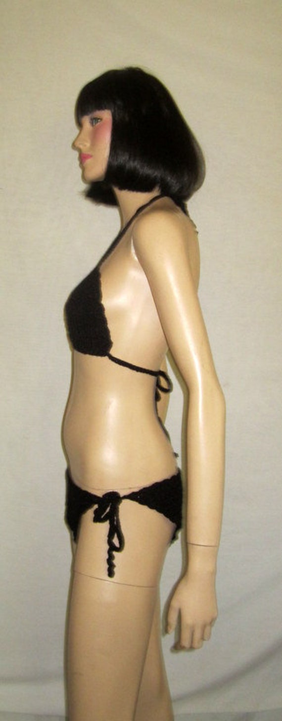 1960's Original Black Hand-Crocheted Bikini - image 3