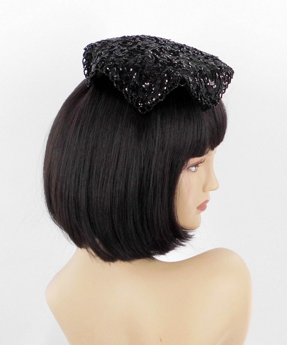 Black Beaded and Sequined Evening Hat by H.B. Bur… - image 5