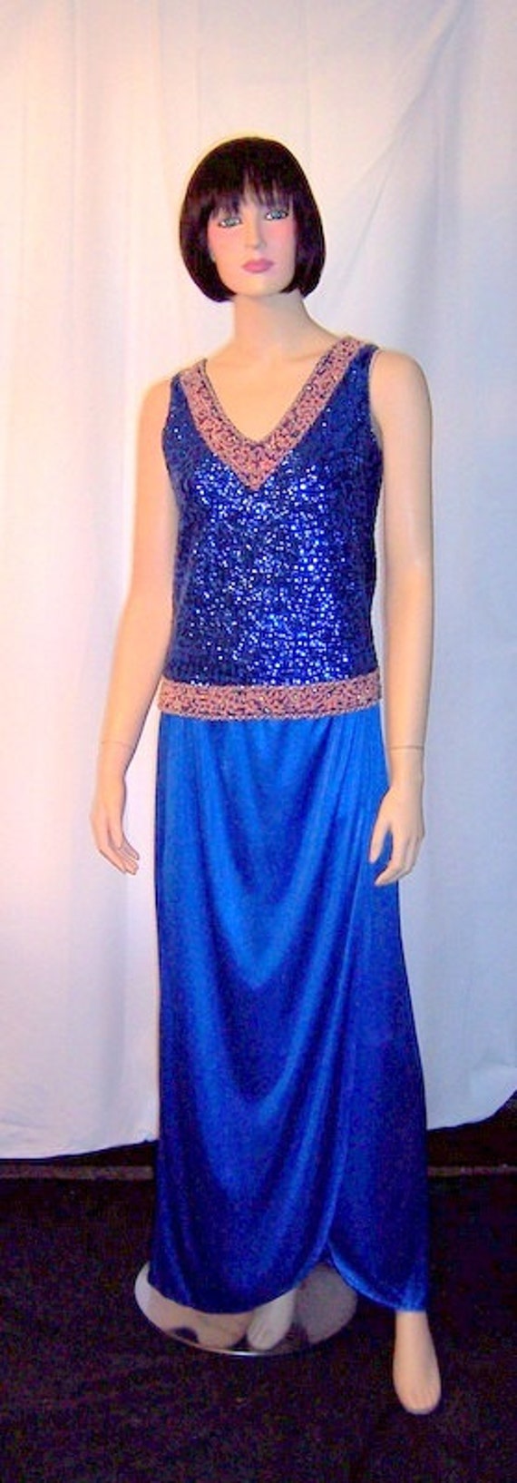 1960's Royal Blue Sequinned and Beaded Sleeveless 