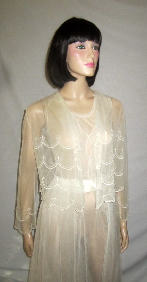 White Edwardian Tea Gown on Netting with Embroide… - image 7