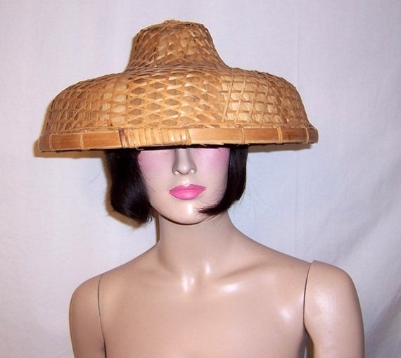 Large Chinese Banana Leaf and Bamboo Lattice Hat - image 2