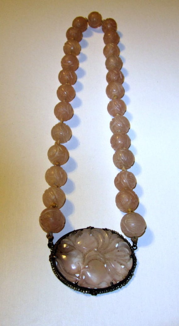 Antique Chinese Rose Quartz Carved Beaded Necklace in Original Etsy
