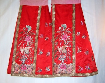 1920's Exquisitely Embroidered Red Paired Panel Wraparound Skirt