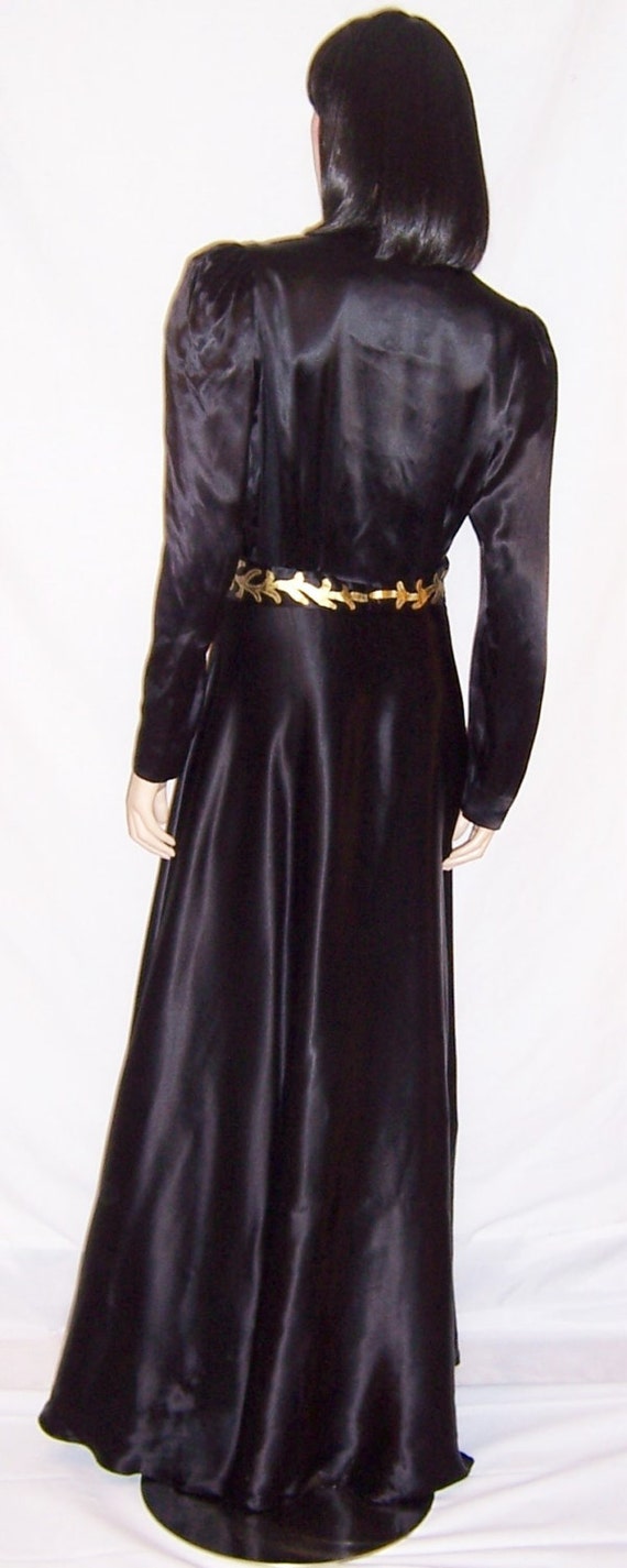 1940's Black Charmeuse Gown with Gold Leather App… - image 3