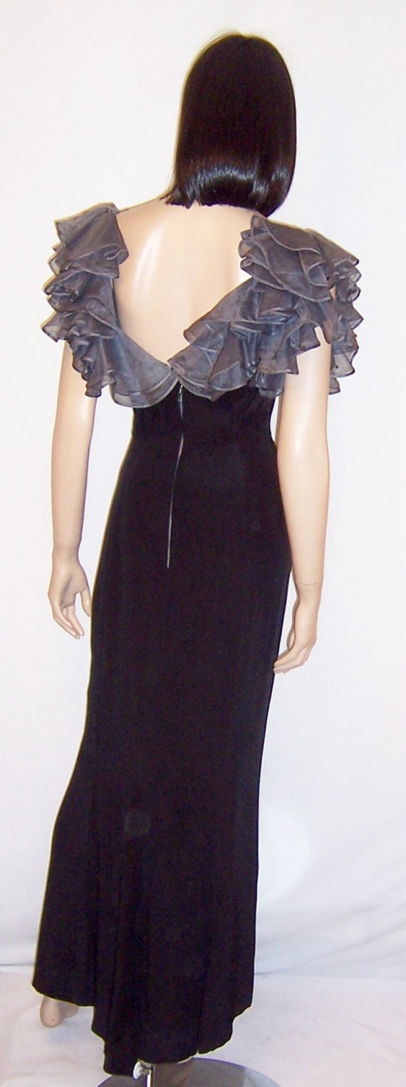 Late 1930's Black Gown with Gray Organdy Ruffled … - image 3