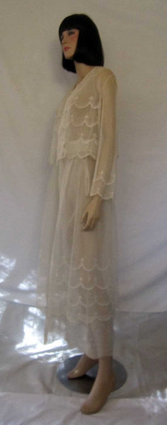 White Edwardian Tea Gown on Netting with Embroide… - image 2