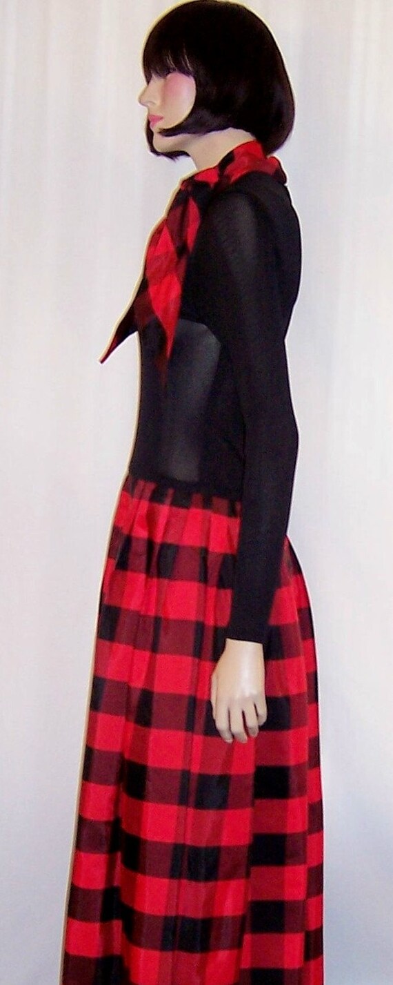 Don Luis de Espana-Back and Red Plaid Taffeta Gown - image 4