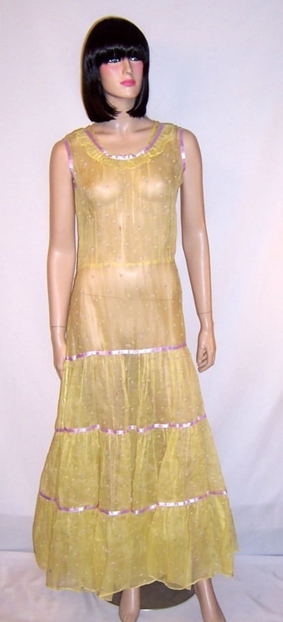 1930's Yellow Embroidered Summertime Gown