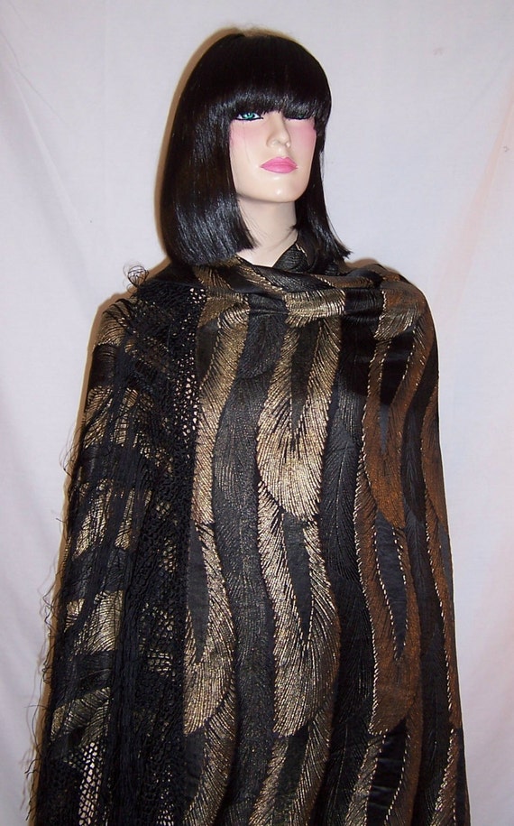 1920's,Art Deco French Black Silk and Gold Lame S… - image 3