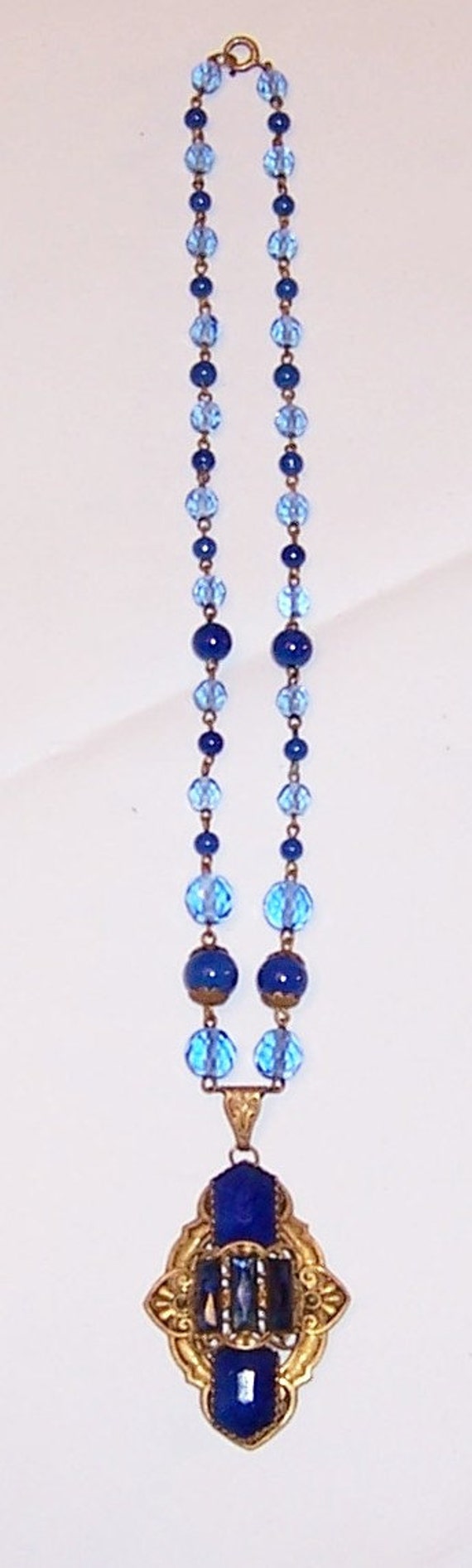 Czech Blue Crystal and Glass Beaded Necklace and P