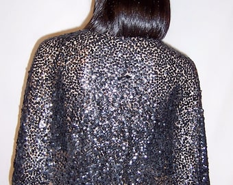 1930's Black Sequined Capelet on Cotton Tulle