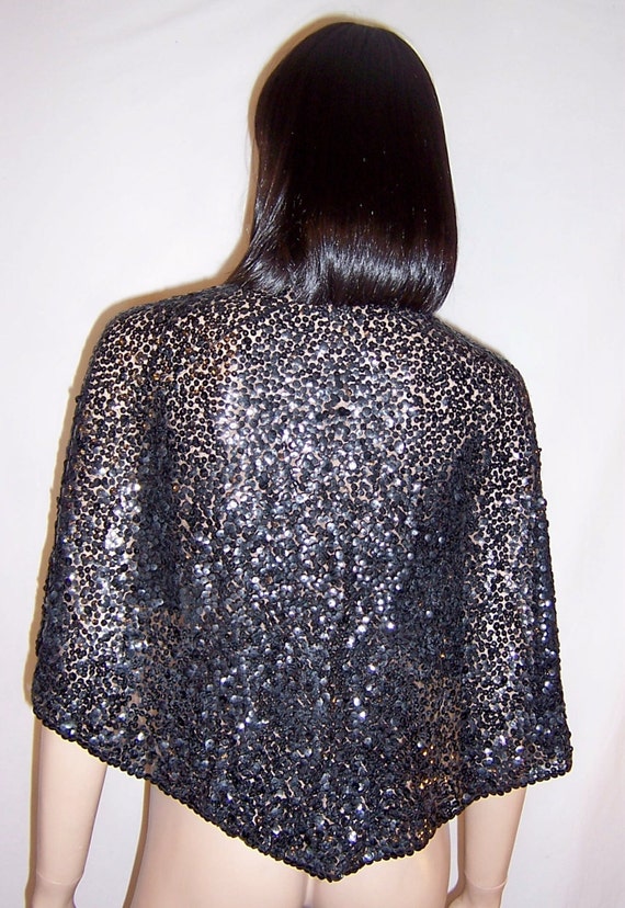 1930's Black Sequined Capelet on Cotton Tulle