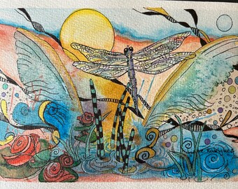 River of Life. 8.25” x 5.5” watercolor and ink