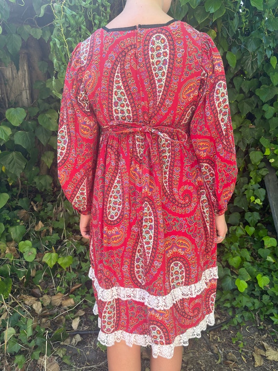 1970s Red Paisley Prairie Dress - image 9