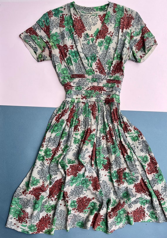 As Is 1940s Floral Rayon Dress - image 2